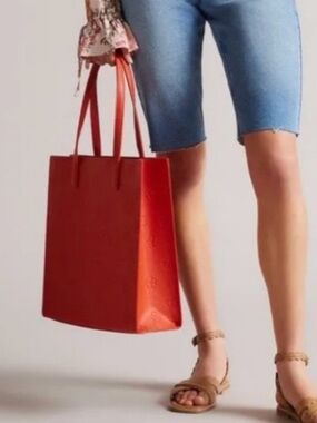 Ted Baker Lunacon Large Debossed Floral Icon Tote Bag Orange Red Purse